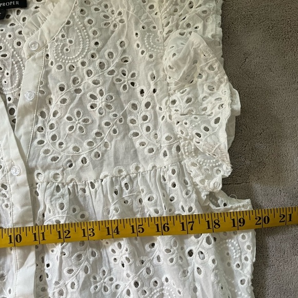 Boston Proper 100% Cotton White Eyelet Tiered Ruffle Dress Size Large Clean Girl - Picture 10 of 11